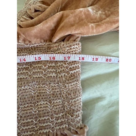 Free People Easy to Love Mini Dress Velvet Smocked Ruffle Babydoll Bohemian - Picture 8 of 9